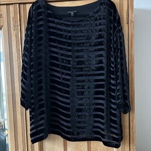 Eileen Fisher Black Striped velvet top 1X